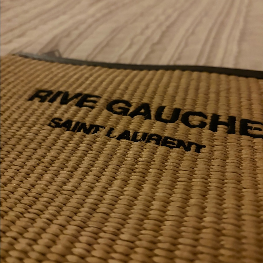 Authentic Saint Laurent Rive Gauche Straw Wristlet Clutch - Natural/Black - Picture 2 of 5